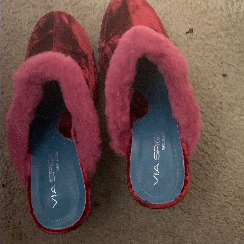 Via Spiga Red Velvet Slippers